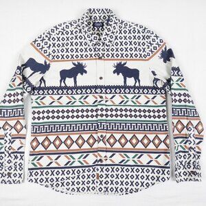 CHAPS Brushed Cotton Moose Shirt Men's Large Thick Chamois Collared Button Up